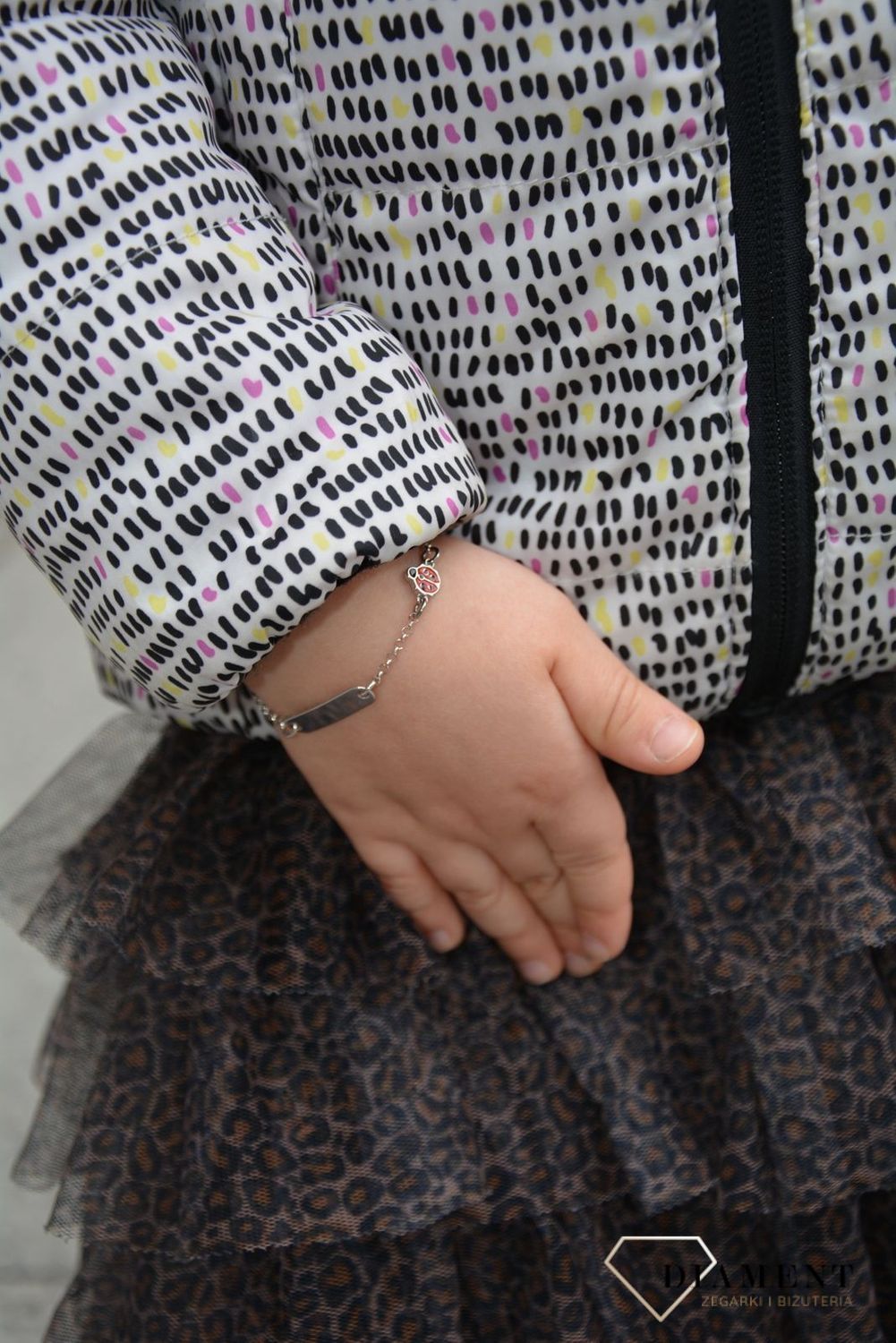 Bransoletka srebrna dla dziewczynki biedronka i blaszka A032 biedronka.jpg